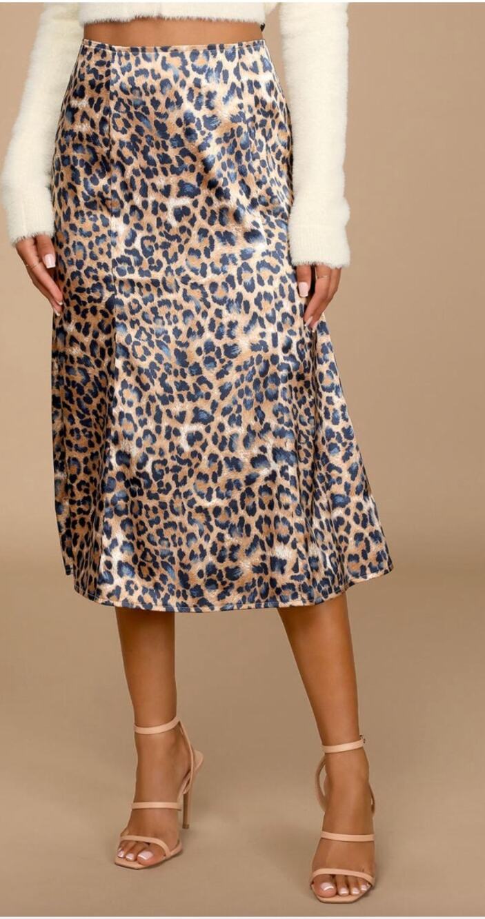 Lulus Animal Print Silky Midi Skirt // M